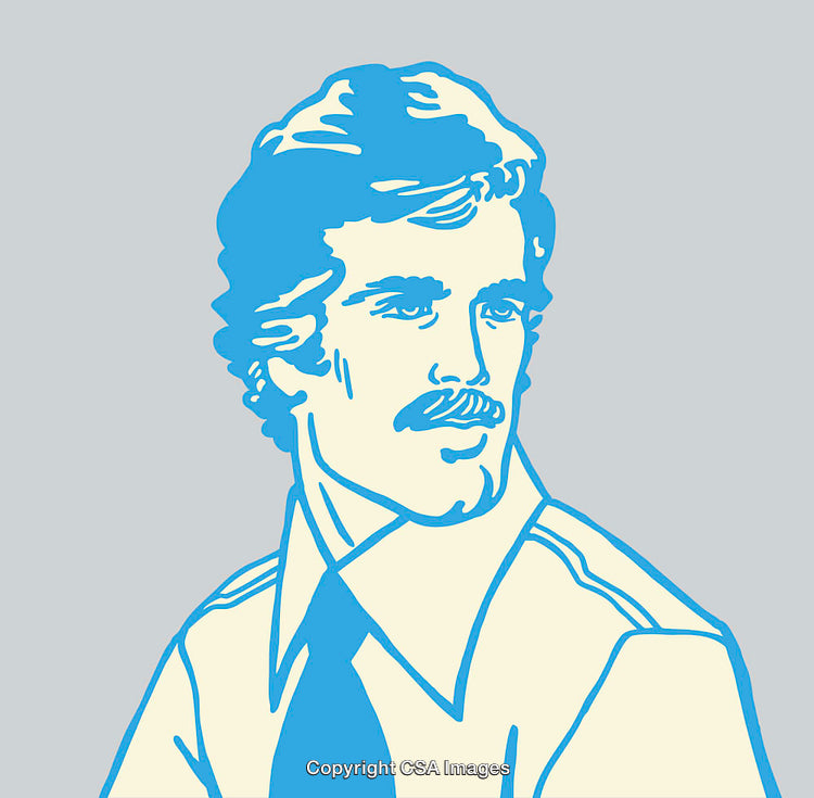 Blue Line Art Illustration of a Man in Formal Attire