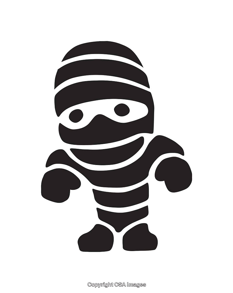 Black and White Icon of a Cartoon Mummy Character