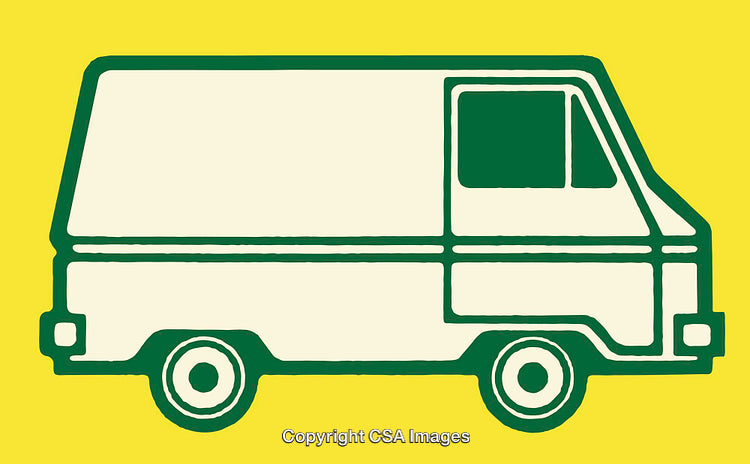Minimalistic Van Illustration in Yellow Background with Green and White Color Scheme