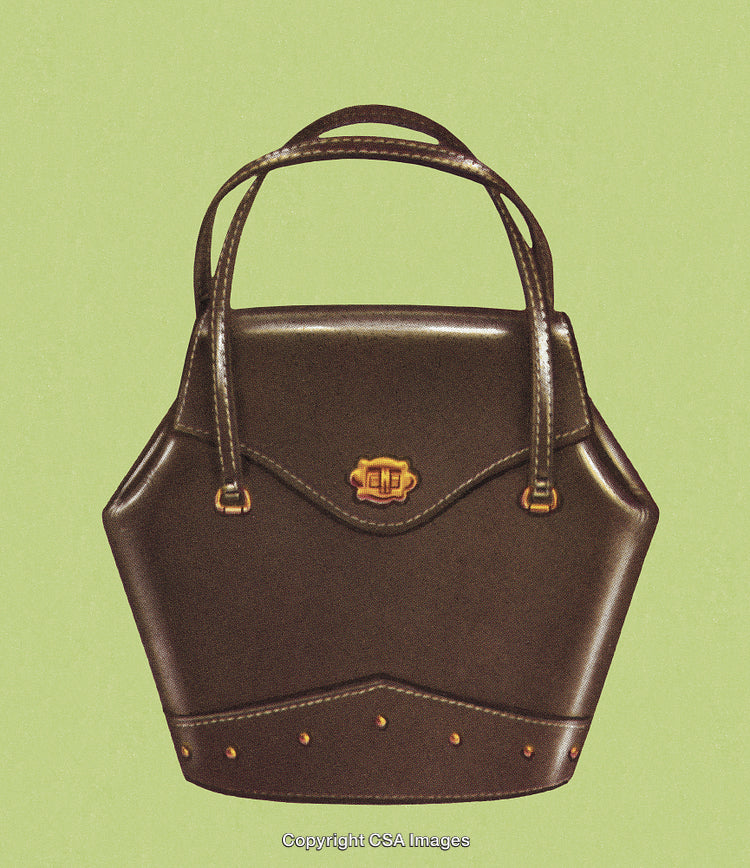 Elegant Brown Leather Handbag on Green Background for Fashion and Accessory Design