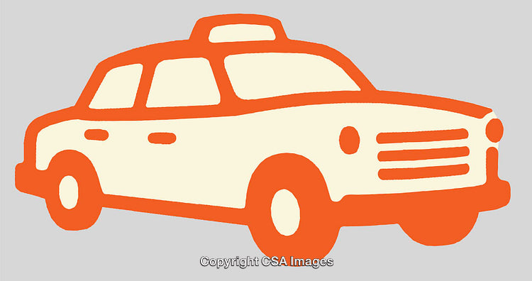 Colorful Illustration of a Vintage Taxi Vehicle in Simplistic Style
