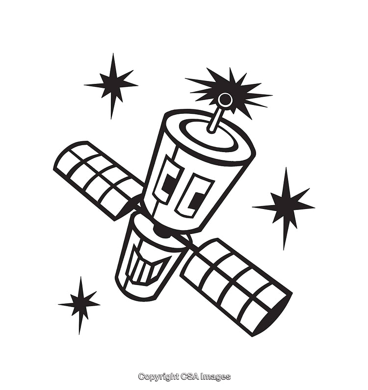 Smiling Satellite Line Art With Sparkling Stars Illustration