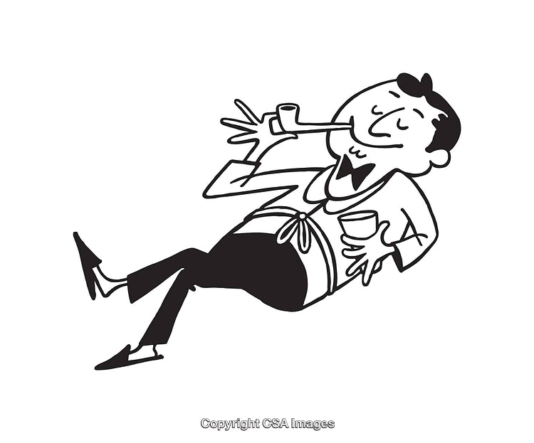 Retro Black and White Cartoon of a Relaxed Man With Pipe