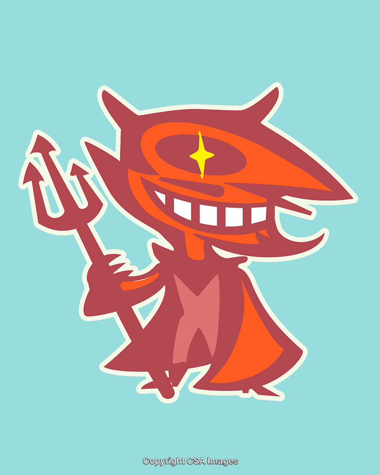 Playful Devil Cartoon Illustration with Bright Colors and Simple Shapes