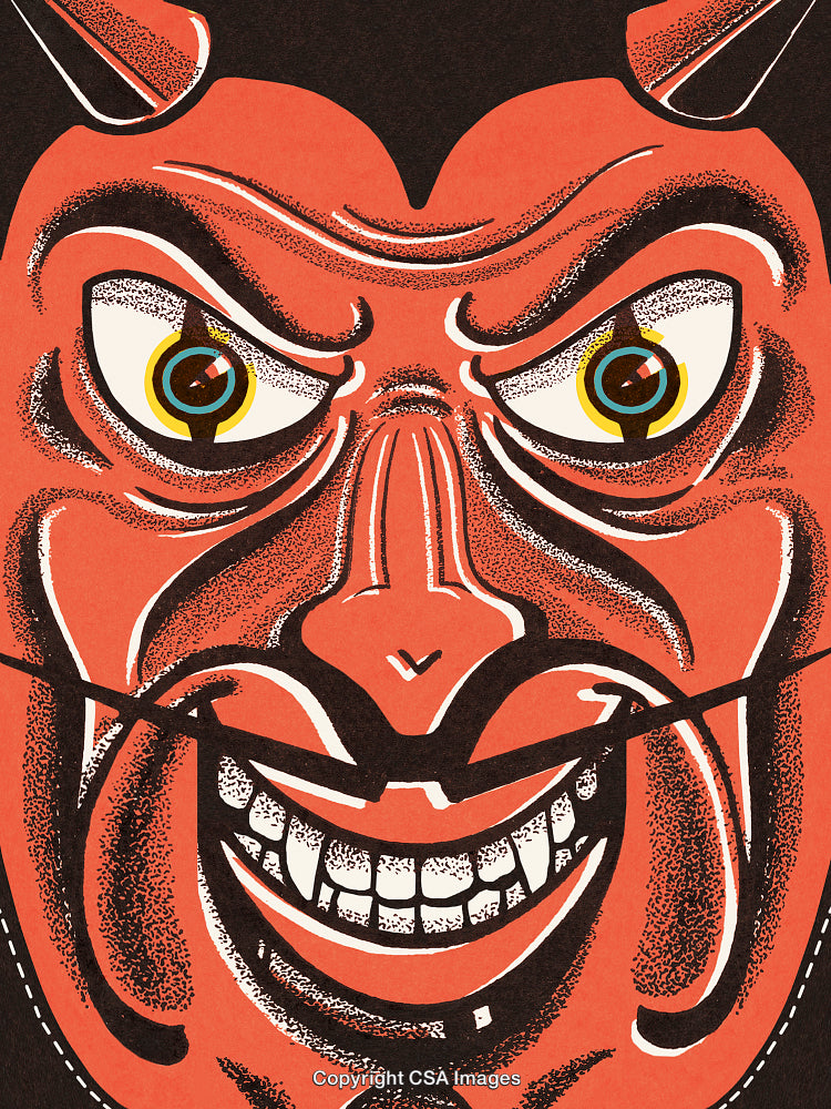 Stylized Illustration of a Devil Face with a Sinister Expression