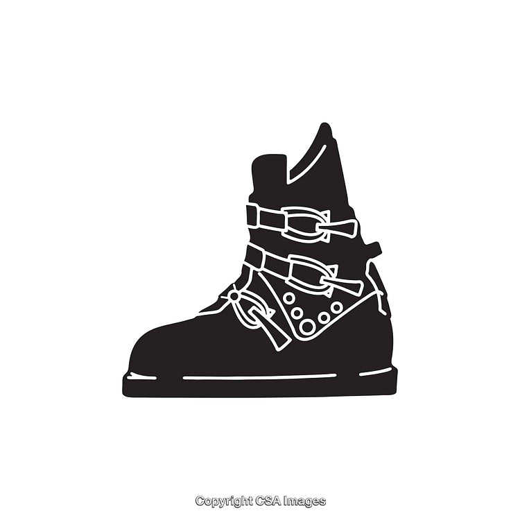 Monochrome Icon of a Ski Boot With Detailed Buckles and Straps