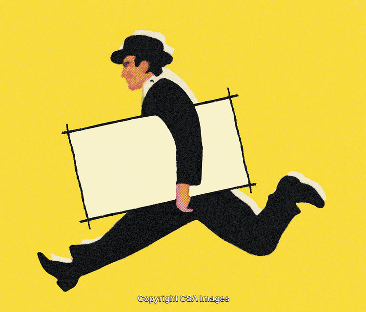 Man Running With a Frame on Vibrant Yellow Background
