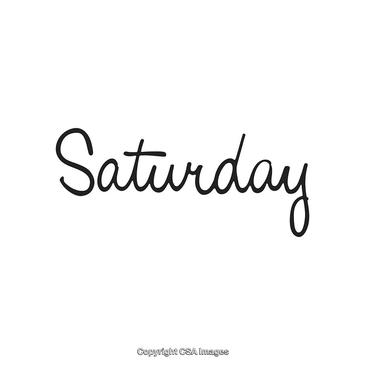 Saturday Written in Black Handwritten Script on a White Background