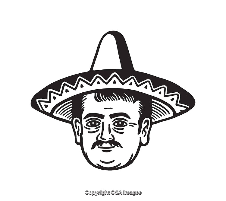 Black and White Line Art Illustration of a Man Wearing a Traditional Hat