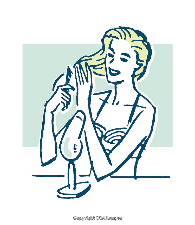 Stylized Illustration of a Woman Grooming in Vintage Mid-Century Style