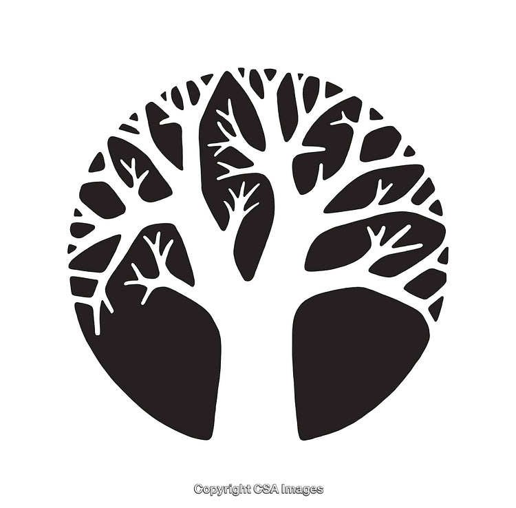 Minimalistic Black and White Tree Silhouette within Circular Design