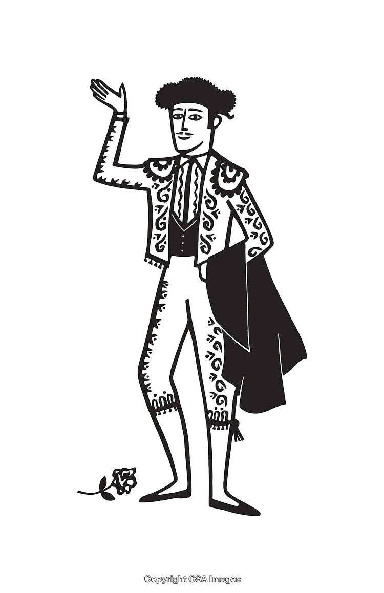 Black and White Line Art Illustration of a Traditional Matador