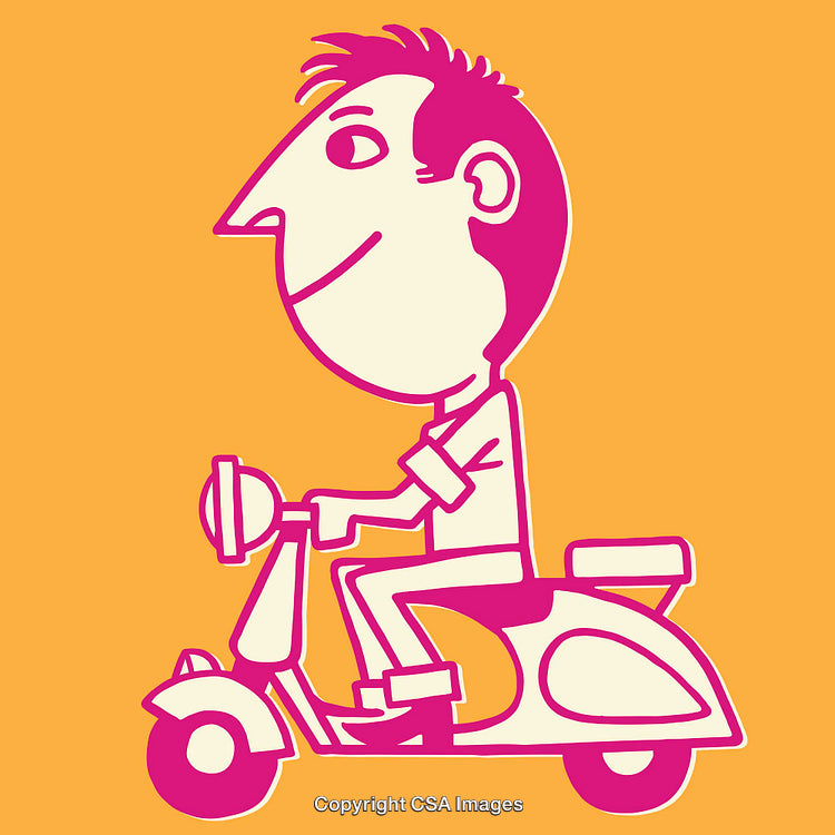 Colorful Line Art Illustration of a Person Riding a Scooter