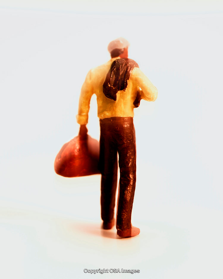 Rear View of a Miniature Figure Holding a Bag