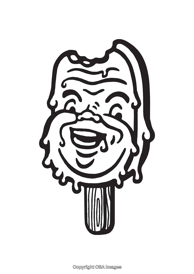 Black and White Line Art of a Popsicle with a Melting Face