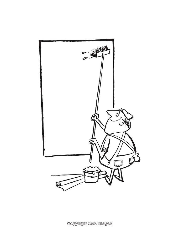 Illustration of a Worker Cleaning with a Brush and Preparing for Painting