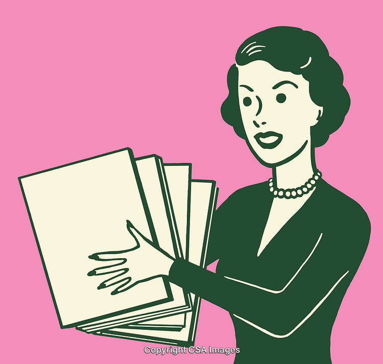 Stylish Woman Holding Papers in Retro Pop Art Illustration