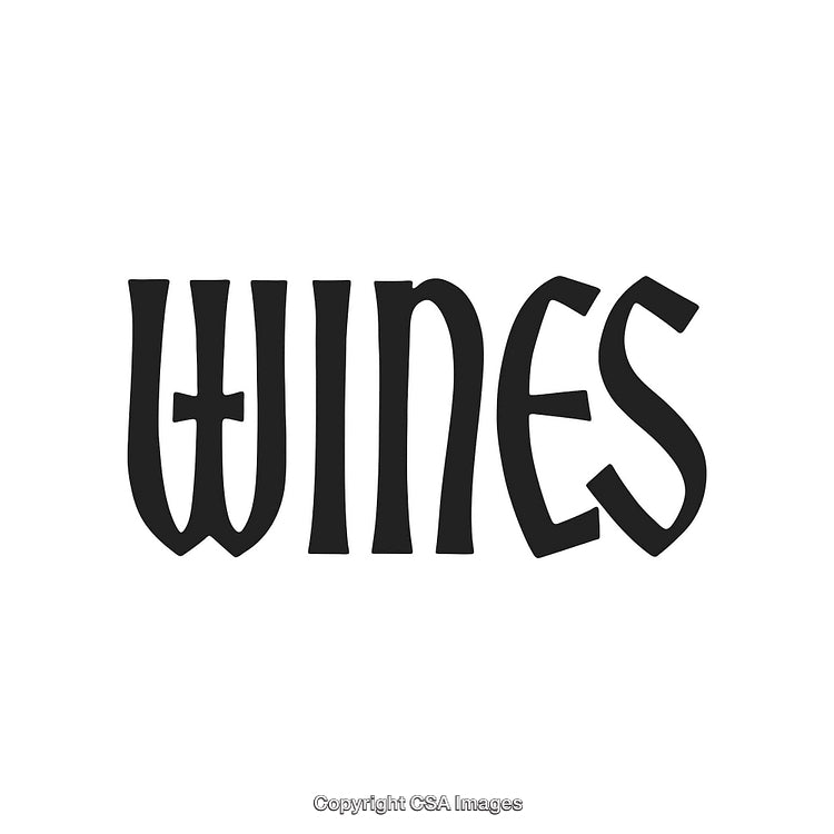 Elegant Black Calligraphy Text Design Reading 'Wines' on White Background