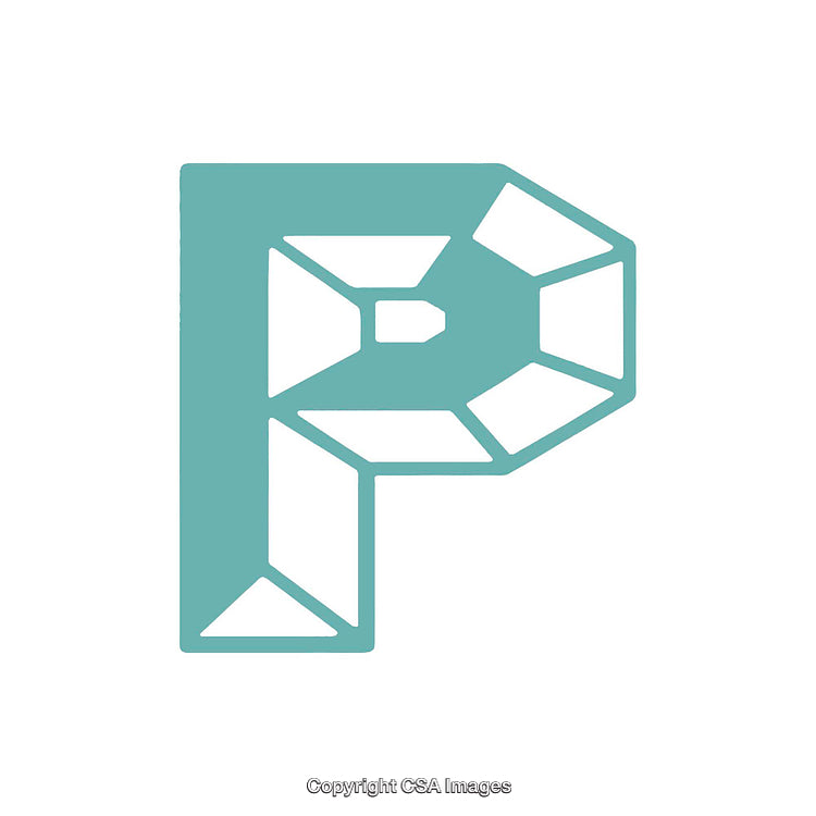 Geometric Letter P in Aqua Green Gemstone-Inspired Design Style