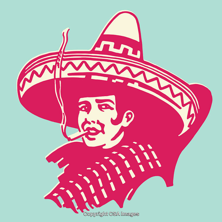 Colorful Illustration of a Man Wearing a Traditional Sombrero