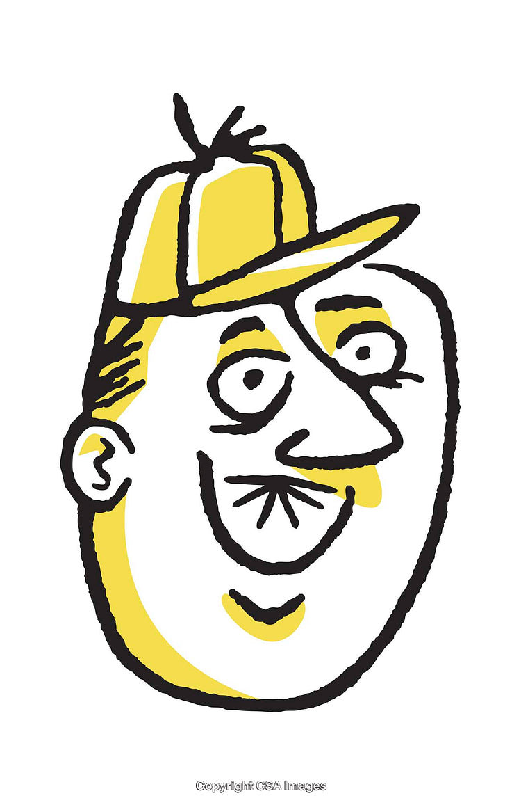 Colorful Cartoon Illustration of a Cheerful Man Wearing a Yellow Cap