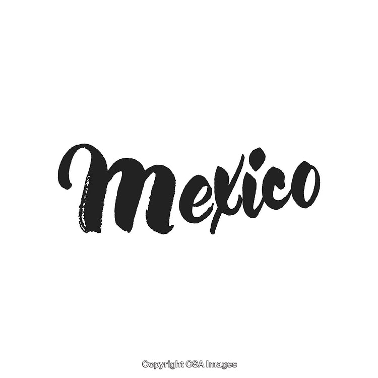 Stylized Black Brushstroke Typography Text Depicting Mexico with White Background
