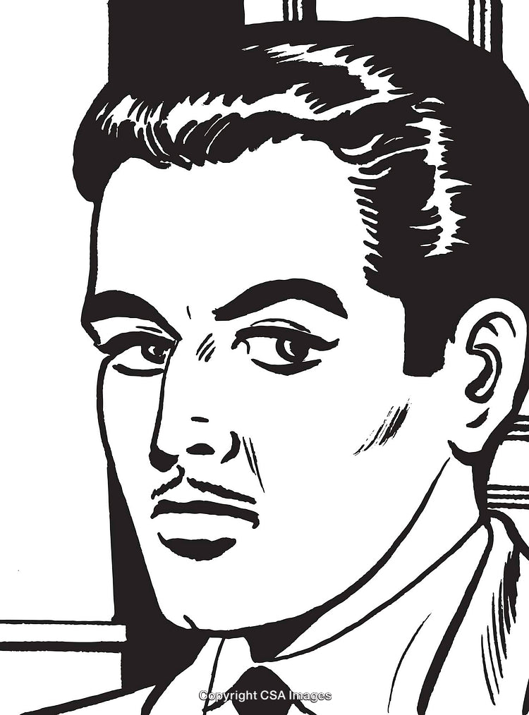 Black and White Illustration of a Man with Defined Features