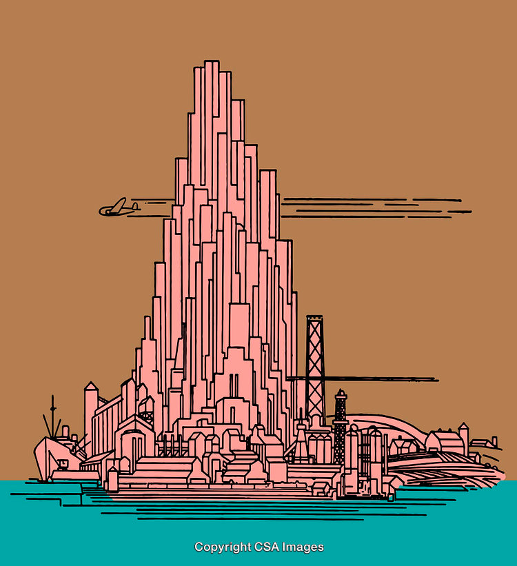 Abstract Line Art Illustration of a Detailed Urban Skyline