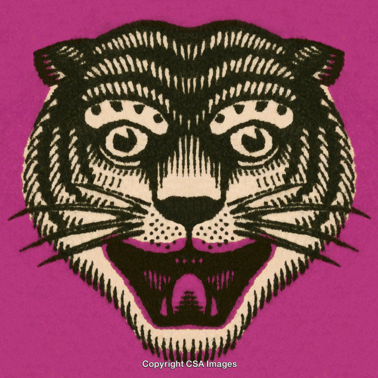 Vivid Vintage Tiger Illustration on Bold Purple Background