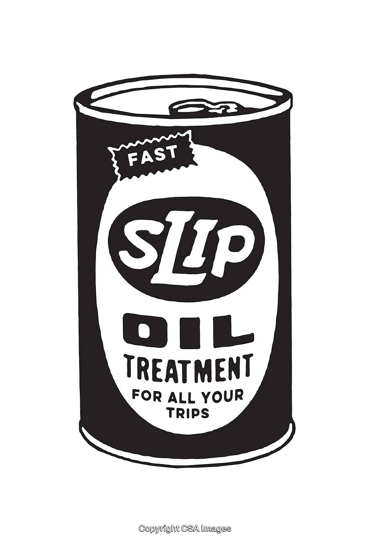 Retro Black and White Line Art of Oil Treatment Can