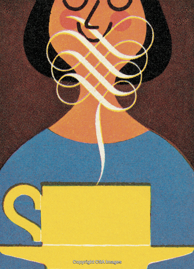 Colorful Illustration of a Woman Enjoying a Cup of Coffee or Tea