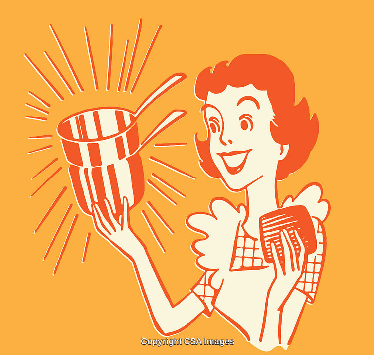 Retro Style Illustration of Happy Woman with Cooking Utensils