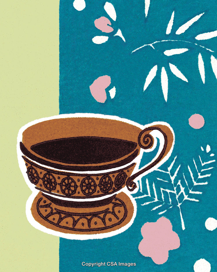Illustration of Tea Cup with Ornamental Design and Floral Pattern