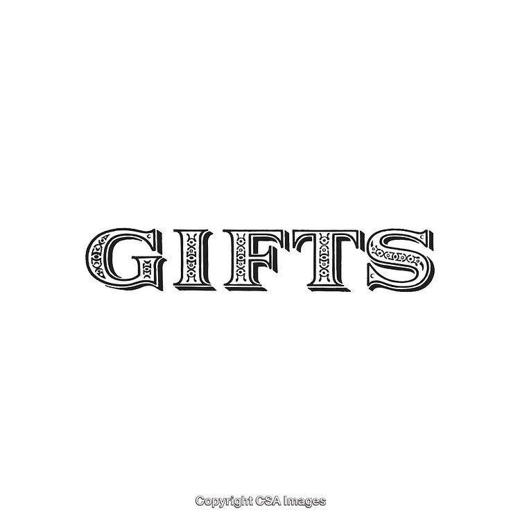 Elegant Vintage Style Text Featuring the Word 'Gifts' in Decorative Typography