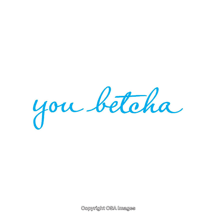 Blue Calligraphy Text Displaying Phrase 'You Betcha' on White Background