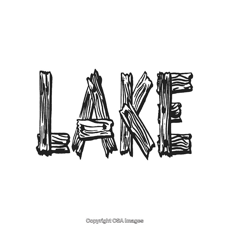 Rustic Driftwood Typography Design Featuring the Word Lake in Unique Detailing