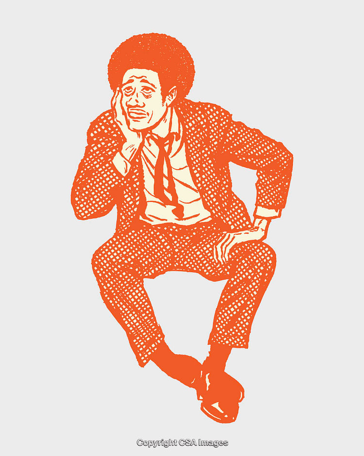 Retro Style Orange Illustration of a Thoughtful Man in Classic Attire