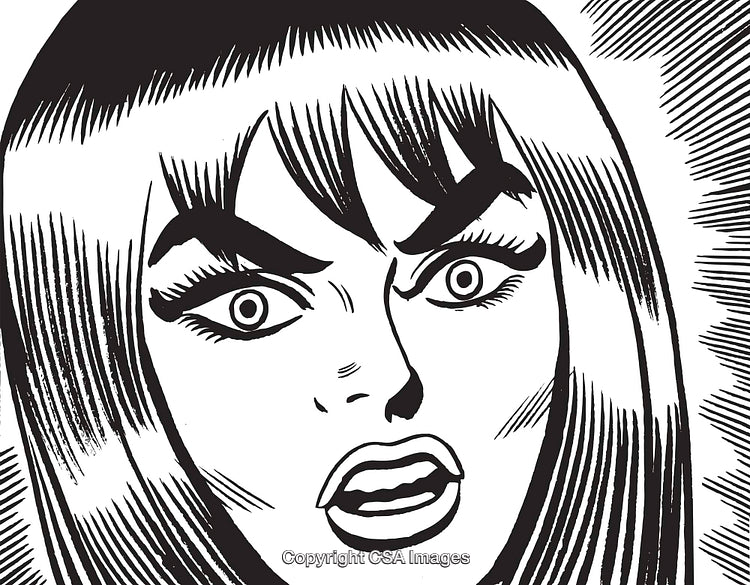 Emotive Black and White Comic Style Illustration of a Surprised Woman