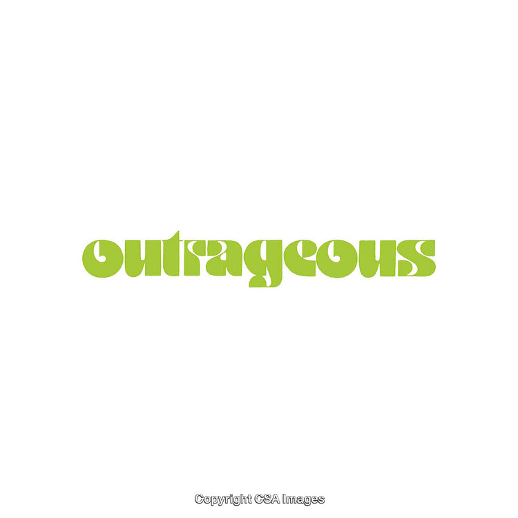 Bright Green Text Reading 'Outrageous' on a White Background