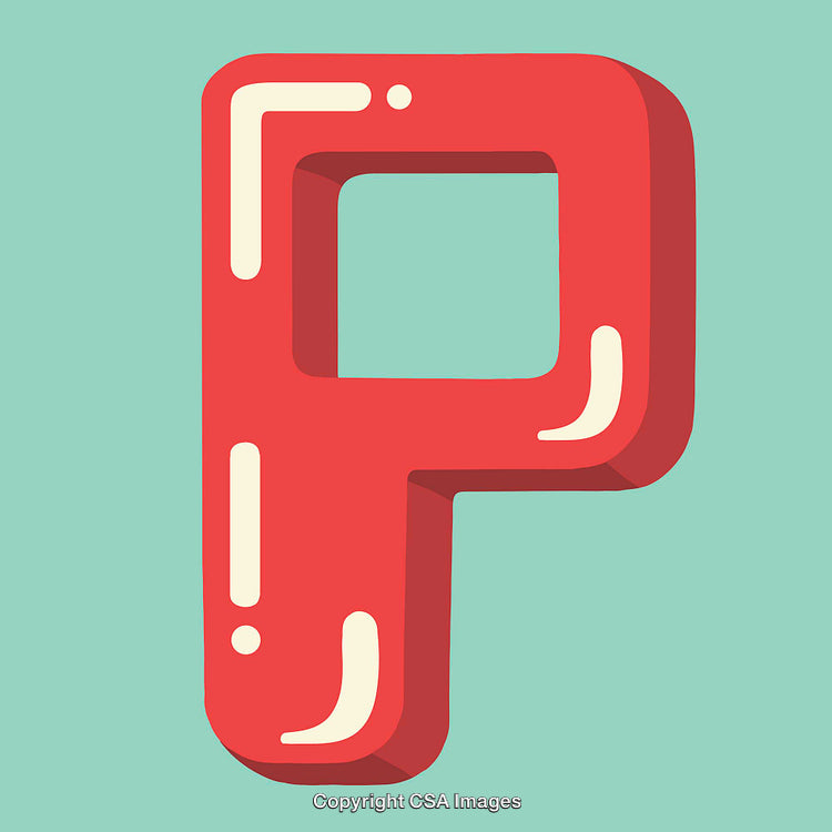 Abstract Red Letter P Design With Playful Details on a Blue Background