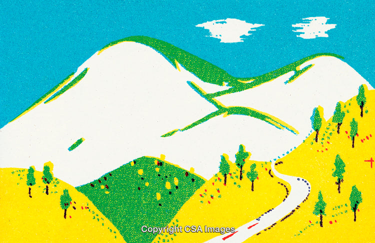 Vibrant Digital Landscape Artwork Showcasing Colorful Hills and Scenic Mountains