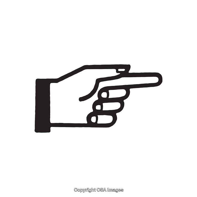 Black and White Illustration of a Pointing Hand Icon
