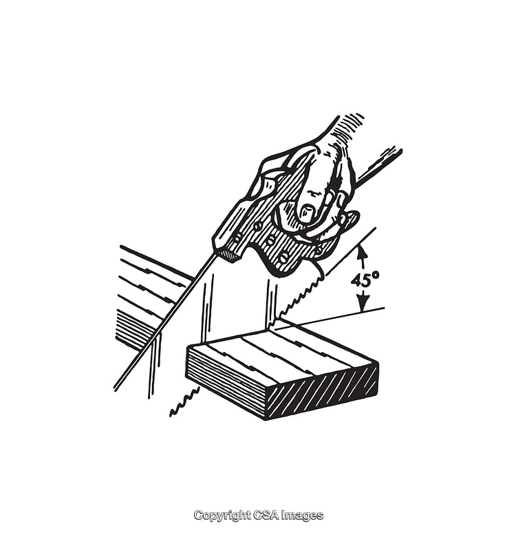 Illustration of a Hand Using a Saw for Precise Cutting Angle