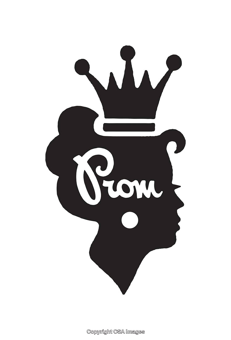 Silhouette Illustration of Prom Queen With Crown in Black and White
