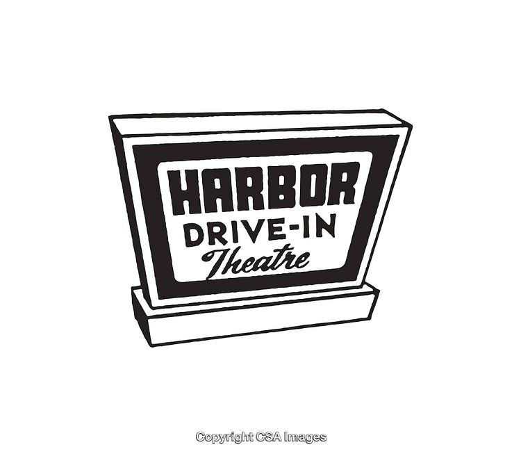 Vintage Line Art of Harbor Drive-In Theater Sign Illustration