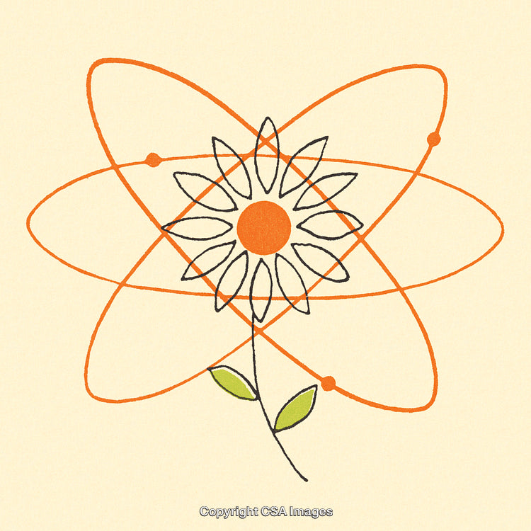 Abstract Flower Illustration with Atomic Orbit Design and Minimal Colors