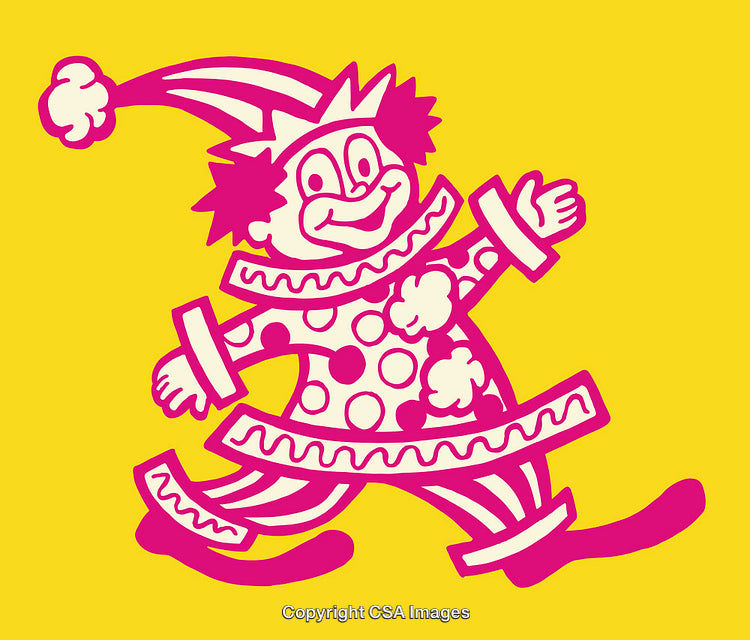 Colorful Cartoon Clown Illustration on a Bright Yellow Background