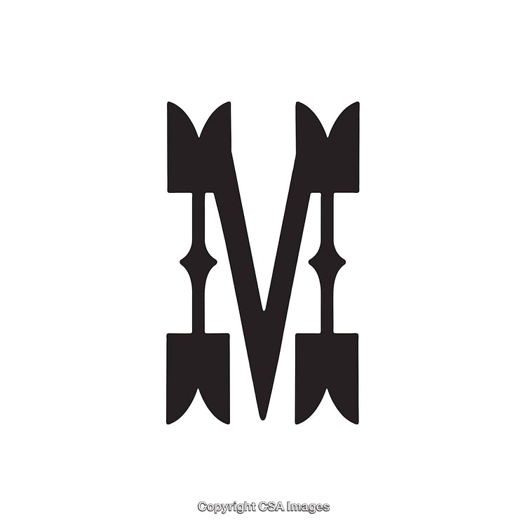 Artistic Black Letter M with Ornate Accents and Symmetry