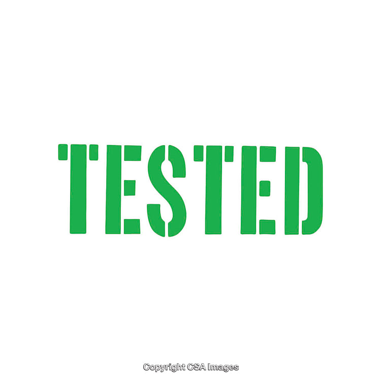 Green Tested Word Stencil on Clean White Background