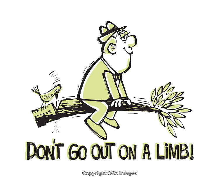 Humorous Illustration of a Man Cutting the Limb He Sits On